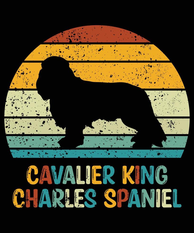divertente cavalier king charles spaniel vintage retrò tramonto silhouette regali amante del cane proprietario del cane t-shirt essenziale vettore