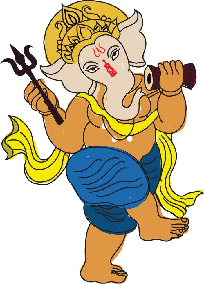 illustrazione vettoriale disegnata a mano di lord ganesha danzante