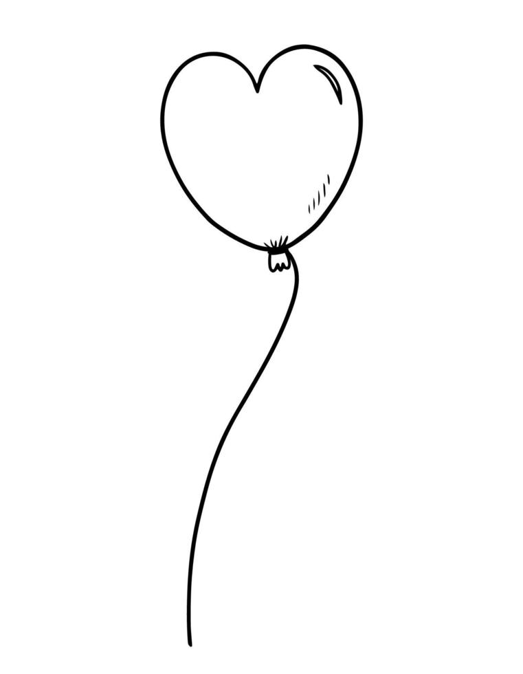 palloncino a forma di cuore isolato su sfondo bianco. illustrazione disegnata a mano di vettore in stile doodle. perfetto per biglietti, loghi, inviti, decorazioni, disegni di compleanno.