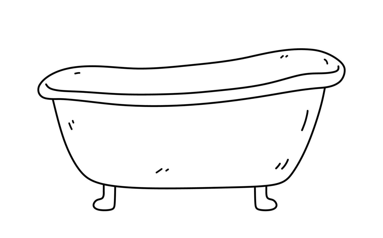 vasca da bagno isolata su sfondo bianco. illustrazione disegnata a mano di vettore in stile doodle. perfetto per carte, decorazioni, logo, disegni vari. arredo bagno.