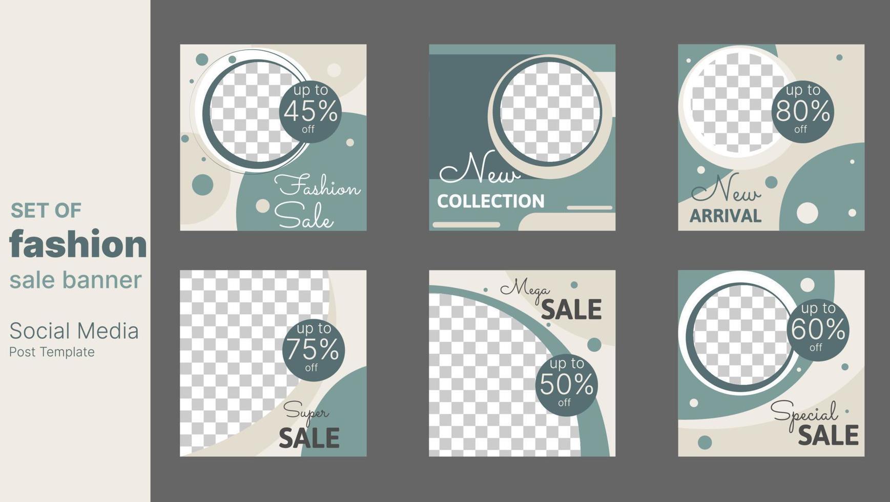 pacchetto di modelli di post design per social media banner di vendita di moda in colore pastello. illustrazione vettoriale