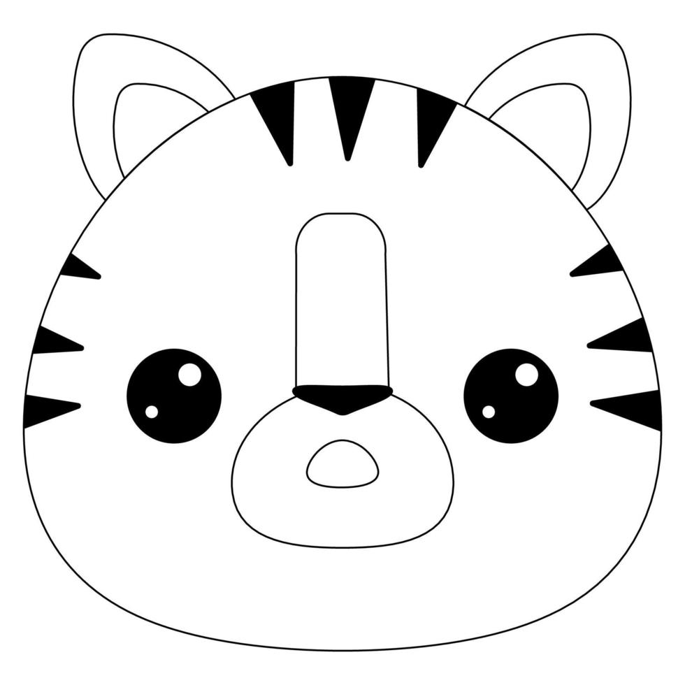 la testa di un animale cartone animato. testa di tigre. disegno di contorno. simpatico cartone animato tigre. libro da colorare educativo con animali per bambini in età prescolare e della scuola materna vettore