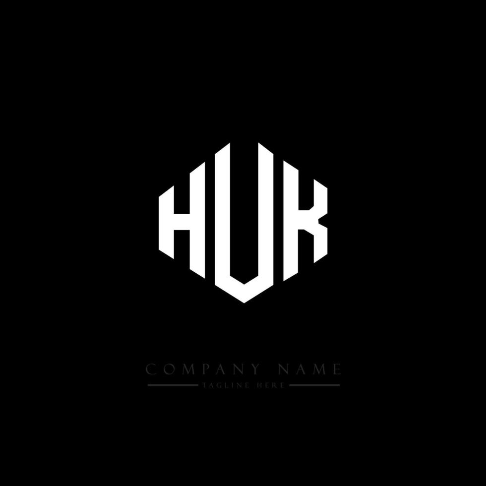 design del logo della lettera huk con forma poligonale. huk poligono e design del logo a forma di cubo. modello di logo vettoriale esagonale huk colori bianco e nero. monogramma huk, logo aziendale e immobiliare.