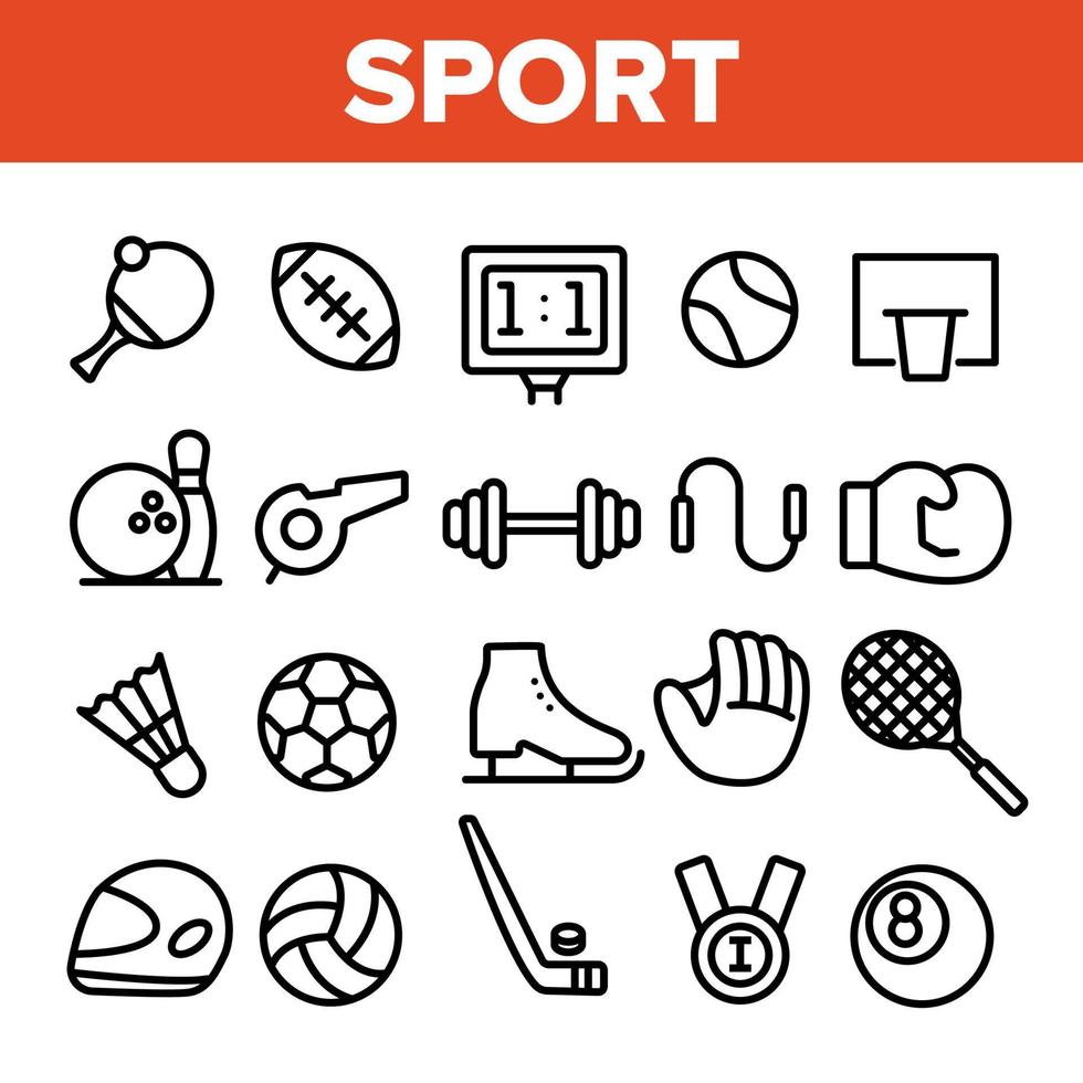 set di icone vettoriali lineari per attrezzature per giochi sportivi