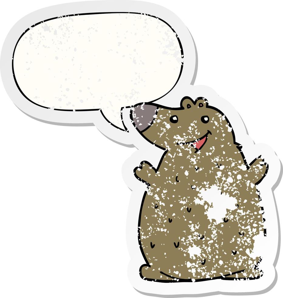 cartone animato felice orso e fumetto adesivo in difficoltà vettore