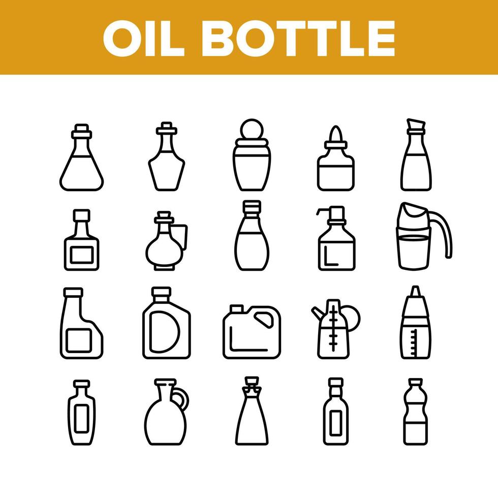 icone della raccolta del pacchetto della bottiglia di olio impostano il vettore