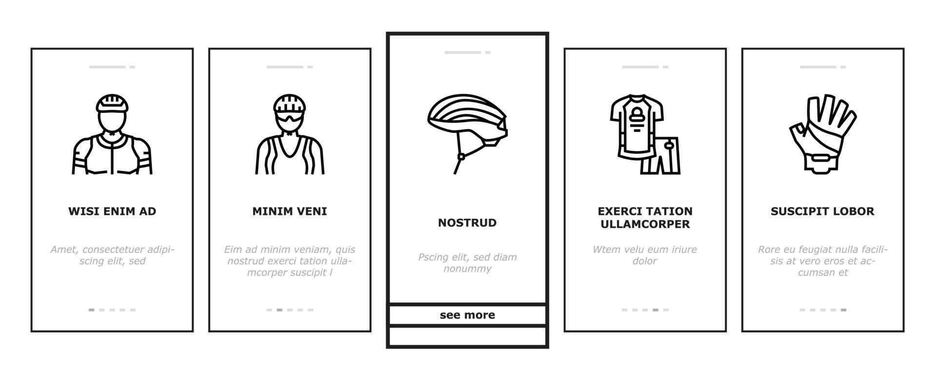 trasporto bici e accessori onboarding set di icone vettoriali