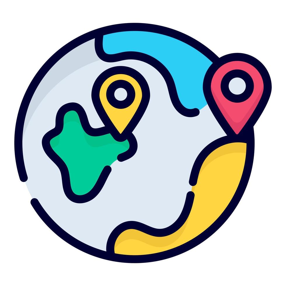 icona di vettore del globo del mondo. stile contorno colorato per web e dispositivi mobili.