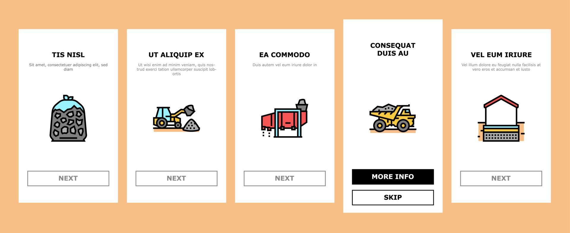 set di icone di onboarding per miniere di pietrisco vettore