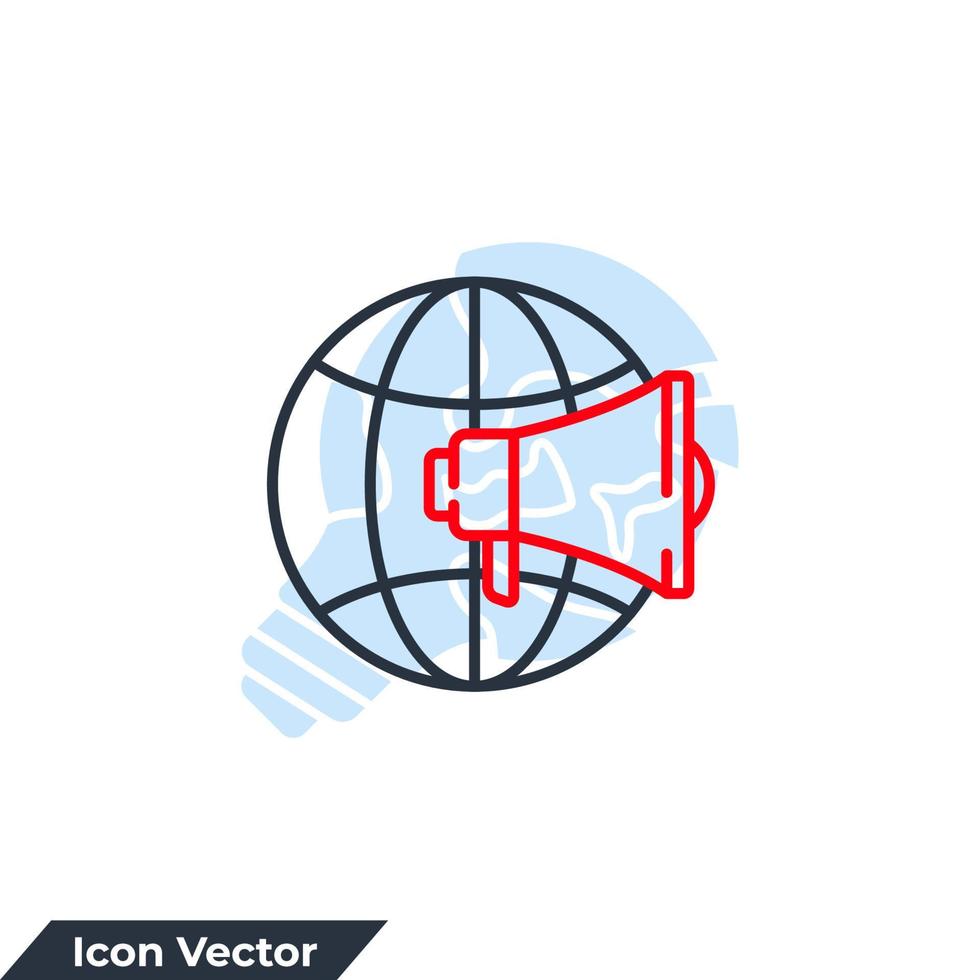 illustrazione vettoriale del logo dell'icona di marketing globale. modello di simbolo di globo e megafono per la raccolta di grafica e web design