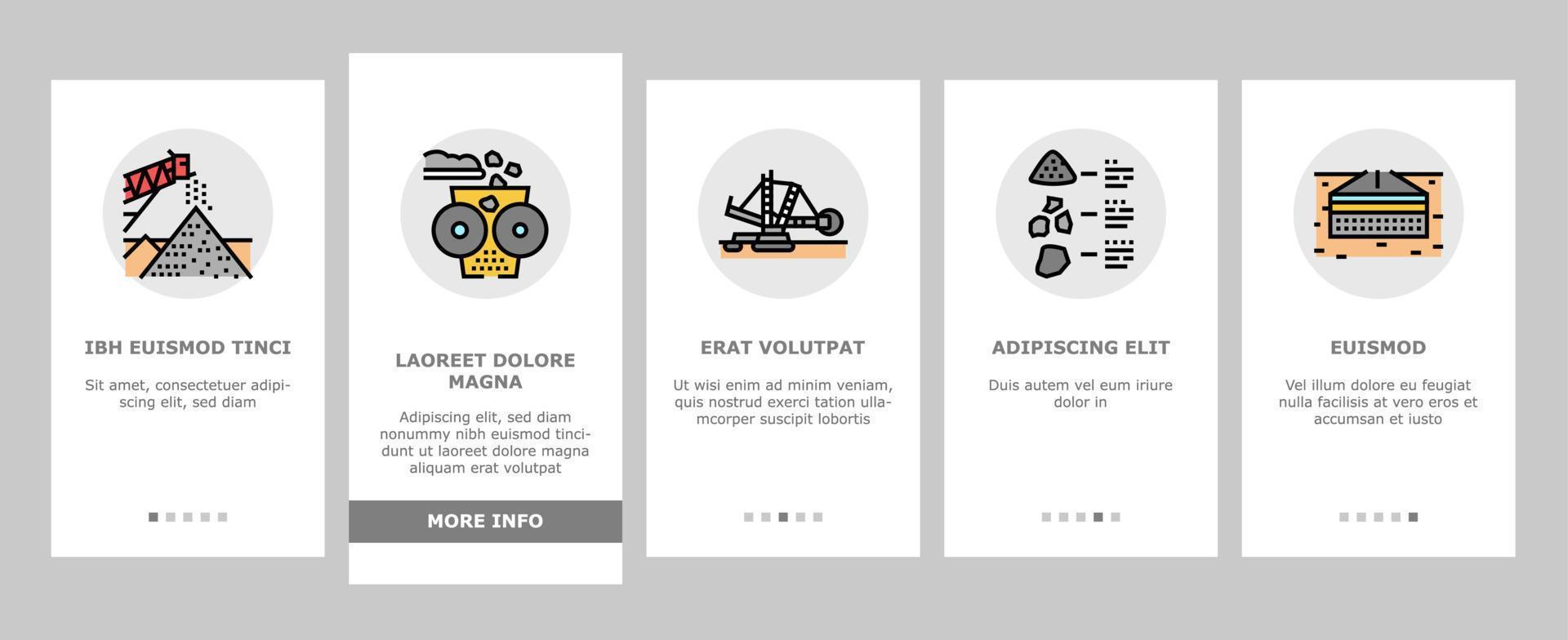 set di icone di onboarding per miniere di pietrisco vettore