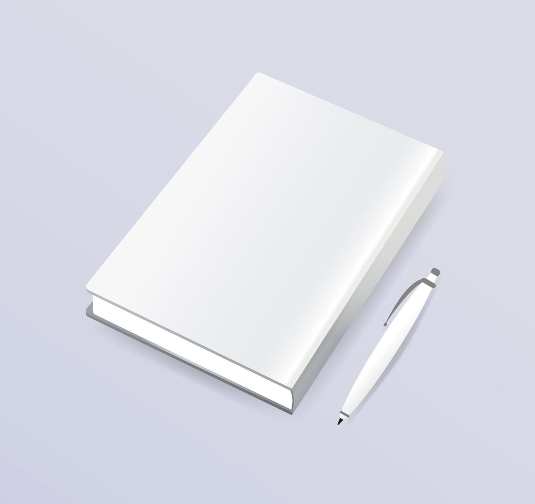 copertina bianca realistica del libro con pagine di carta vetrina di presentazione aziendale ufficio modello mockup vuoto penna vettore