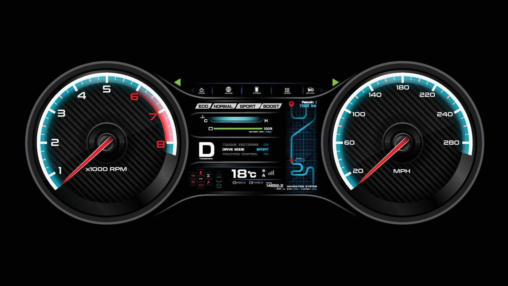 illustrazione vettoriale eps 10 del cruscotto dell'auto