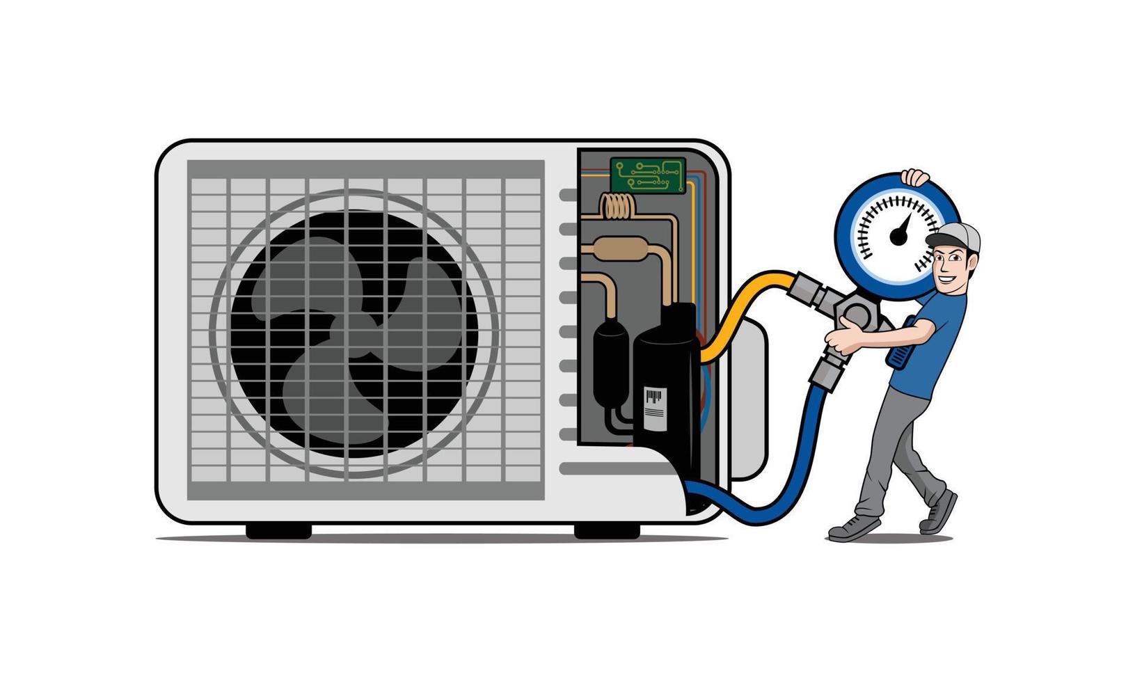 servizio hvac con illustrazione del design del personaggio vettore