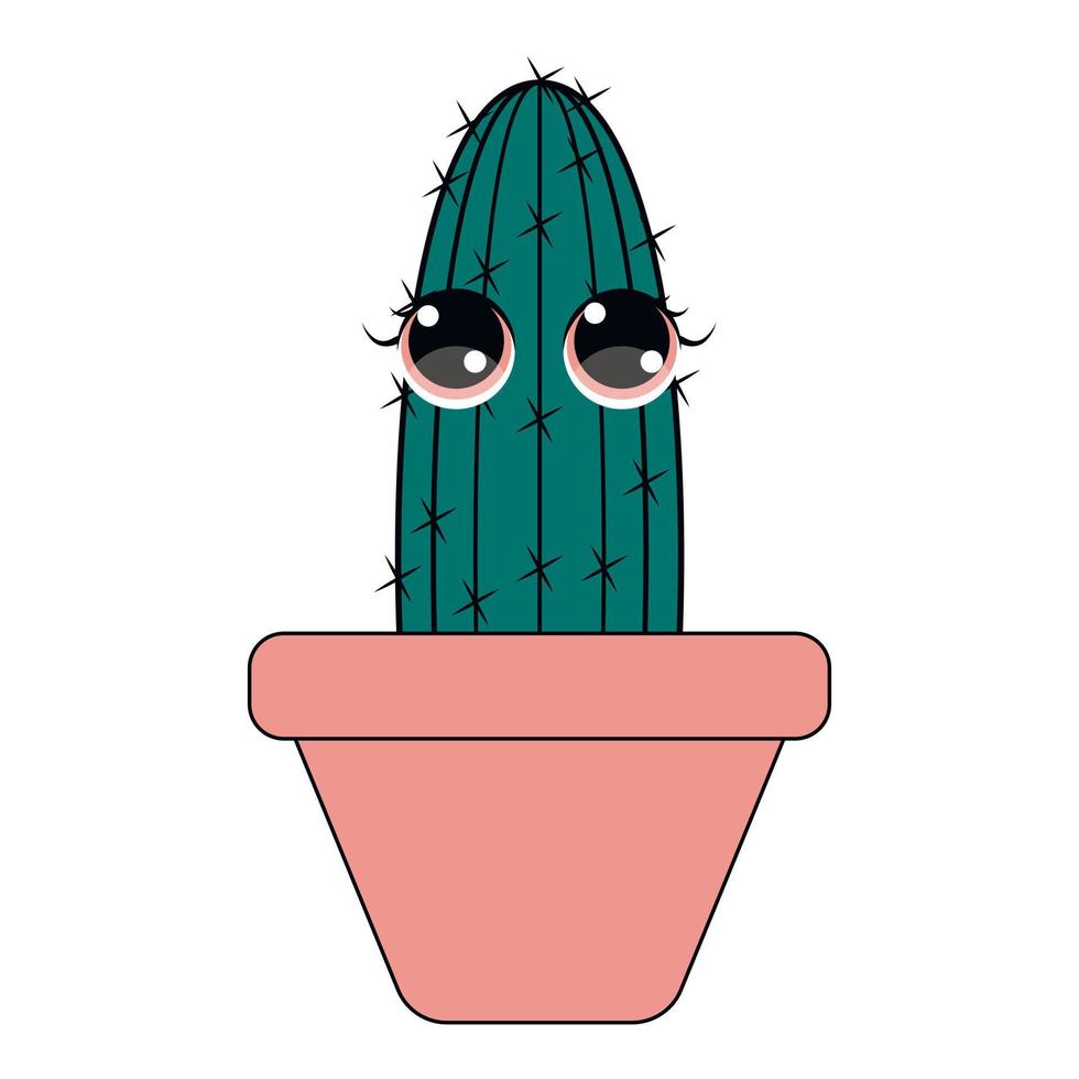 cactus kawaii. cactus dei cartoni animati. succulenta del fumetto con la faccia buffa vettore