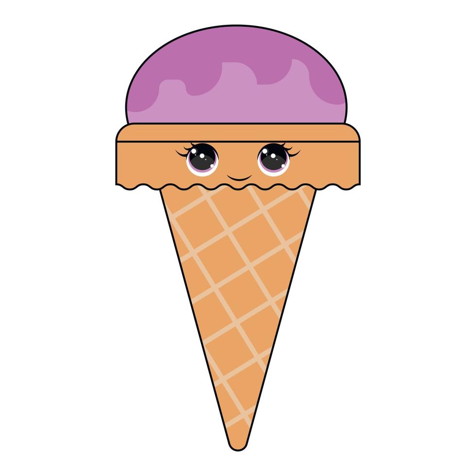 gelato carino isolato su sfondo bianco. stile kawaii con faccia buffa. personaggio dolce dei cartoni animati. illustrazione vettoriale. vettore