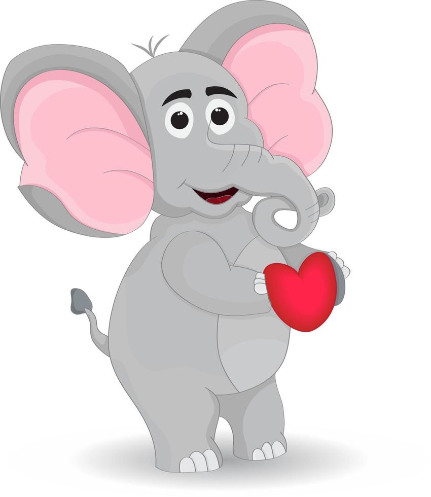 simpatico cartone animato grigio elefante sorridente tenendo il segno di amore vettore