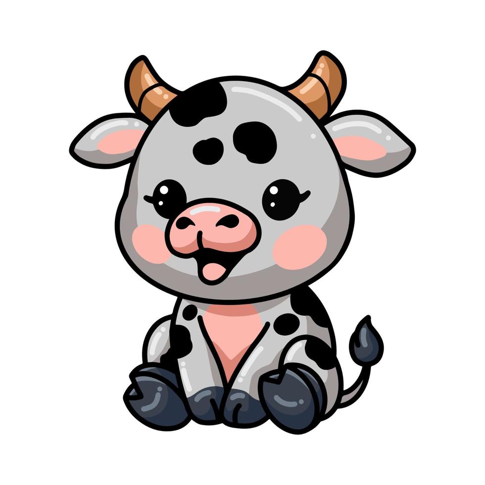 cartone animato carino mucca bambino seduto vettore