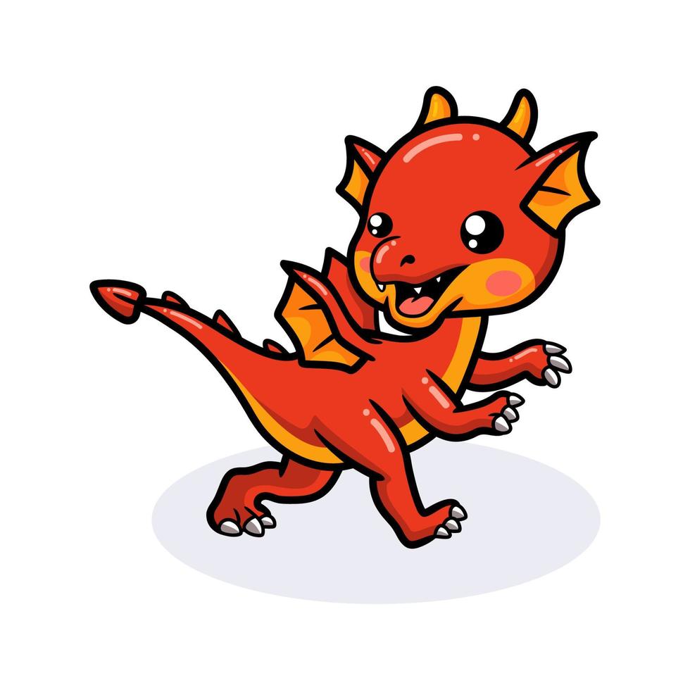 simpatico cartone animato drago rosso vettore