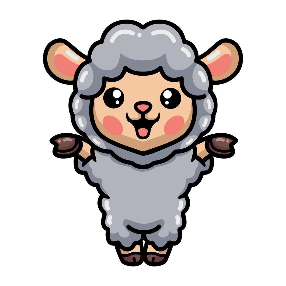 cartone animato carino pecore bambino alzando le mani vettore