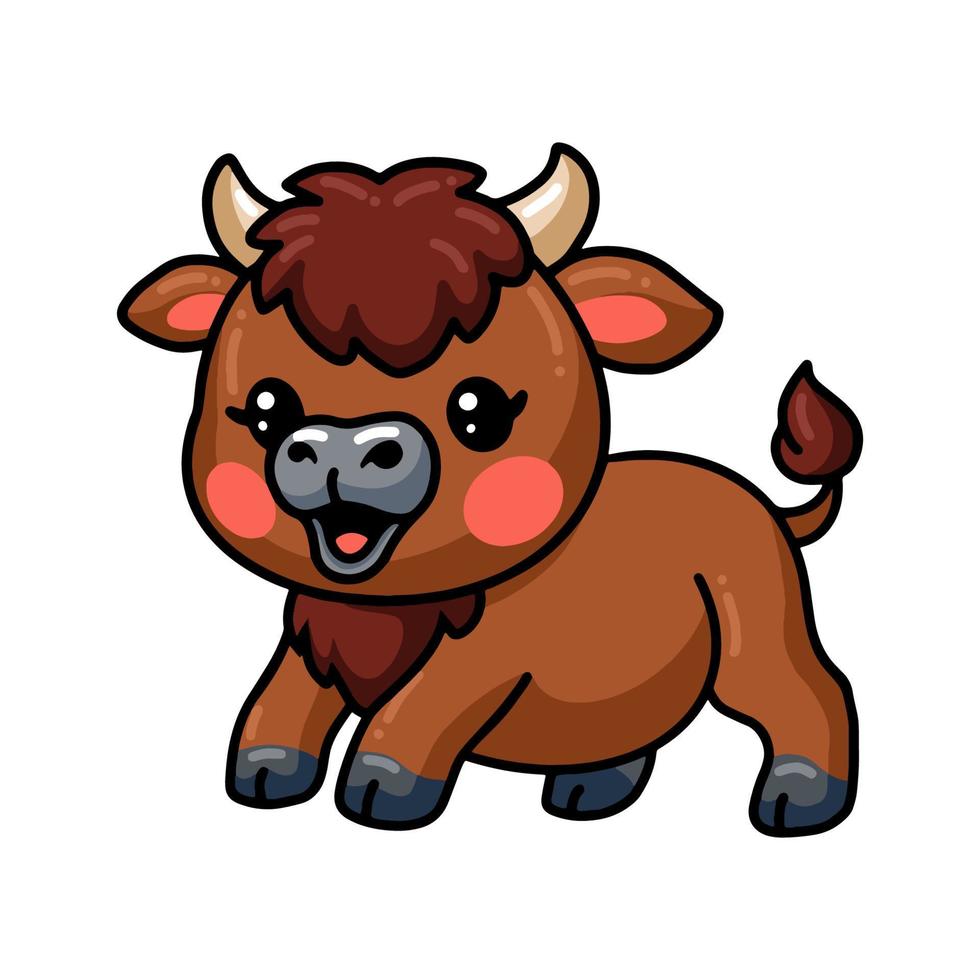 carino bambino bisonte cartone animato in posa vettore