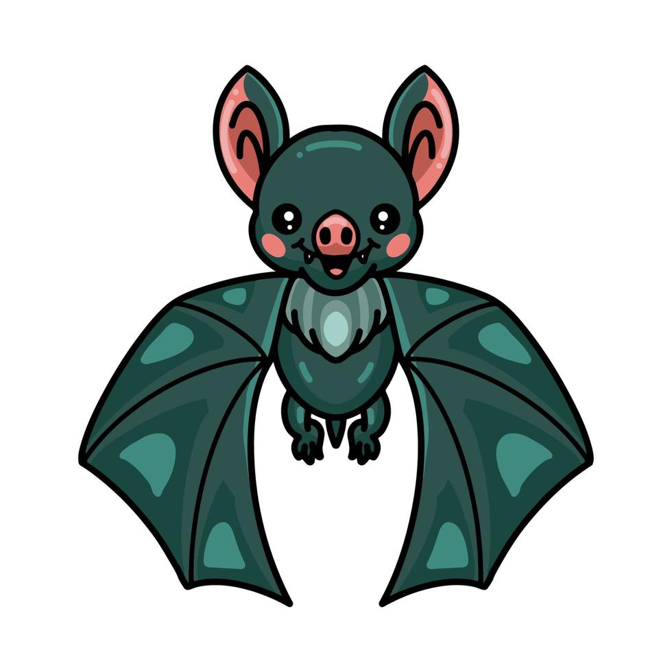 simpatico cartone animato pipistrello verde volante vettore