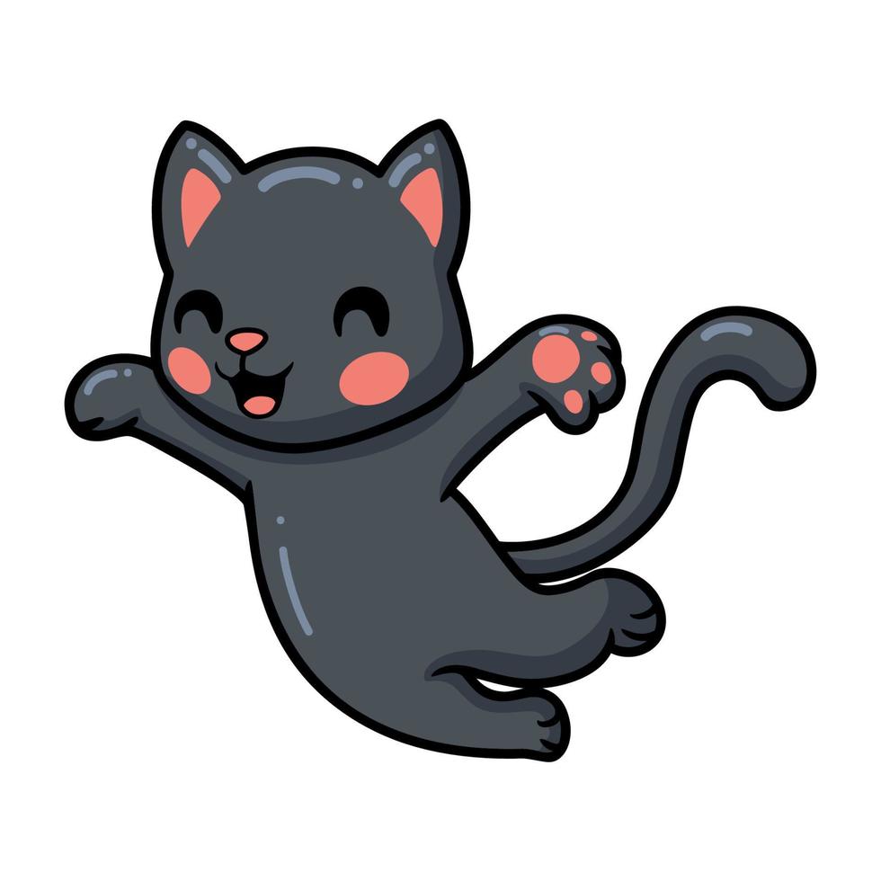 simpatico cartone animato gatto nero che salta vettore