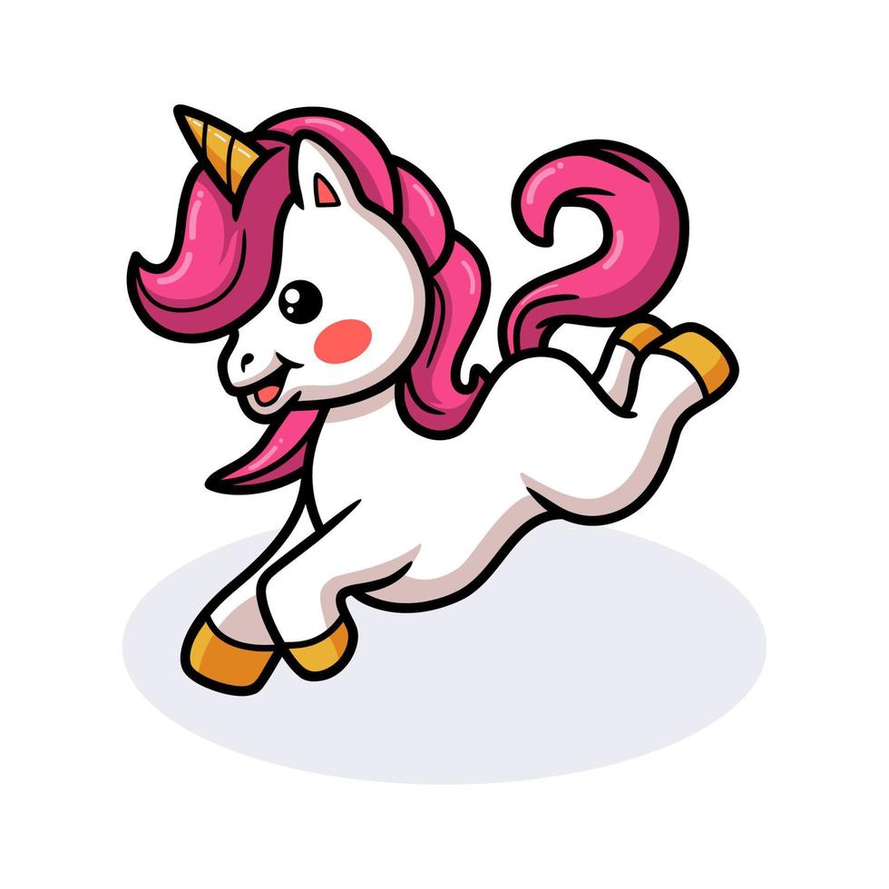 simpatico cartone animato unicorno che salta vettore