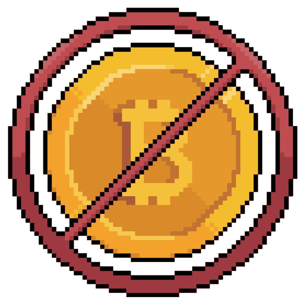 pixel art ban bitcoin non criptovalute icona vettore per gioco a 8 bit su sfondo bianco
