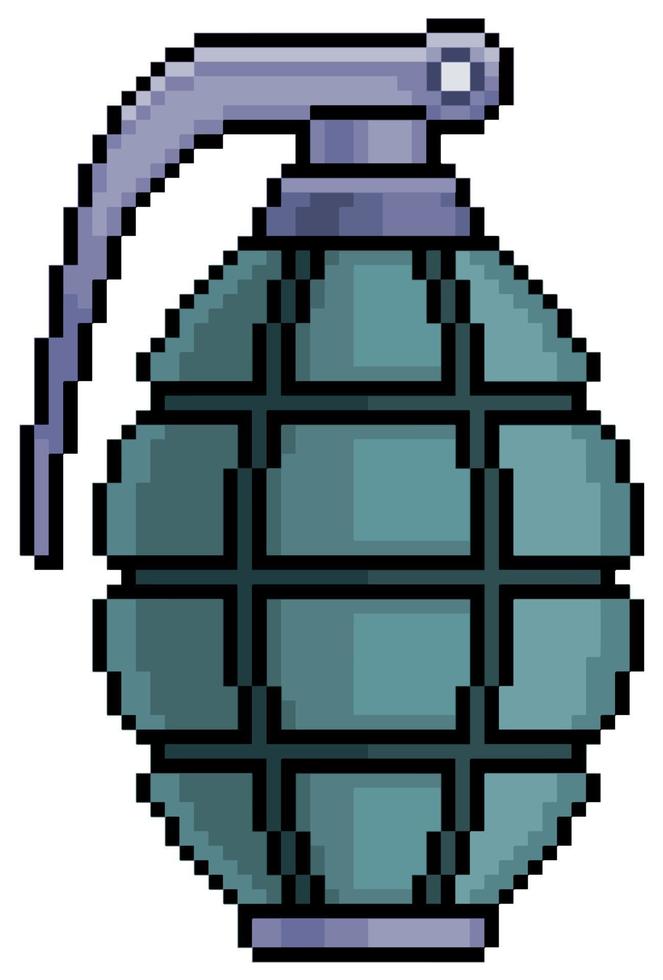 icona vettoriale del dispositivo esplosivo della granata pixel art per il gioco a 8 bit su sfondo bianco
