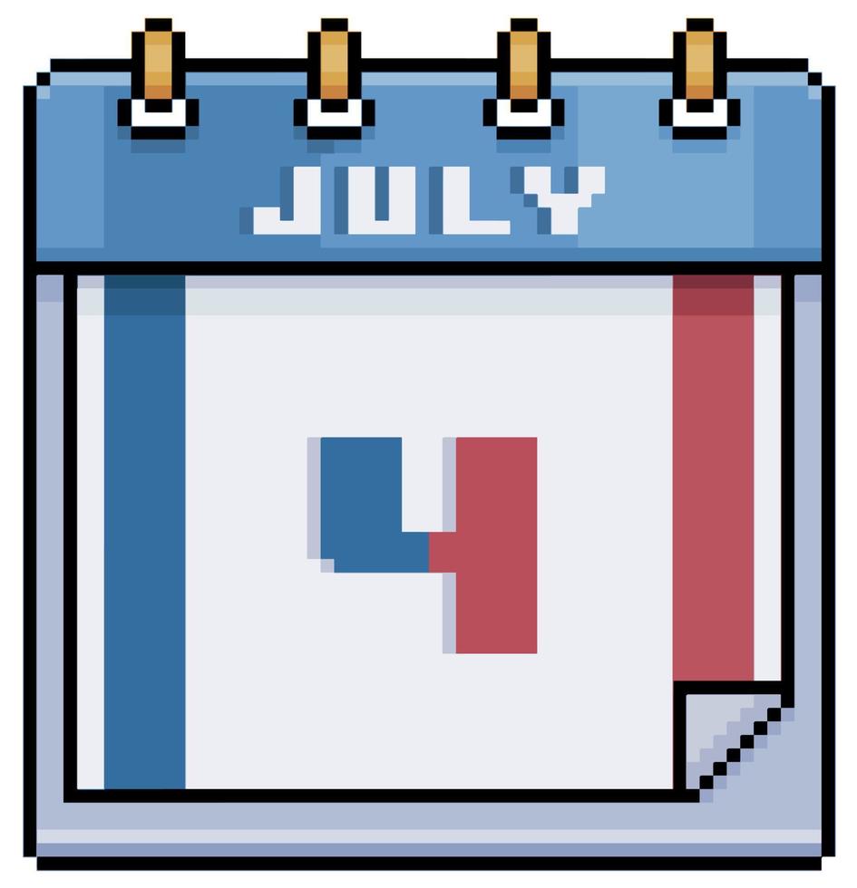 calendario pixel art giorno dell'indipendenza degli stati uniti 4 luglio usa icona vettoriale per gioco a 8 bit su sfondo bianco