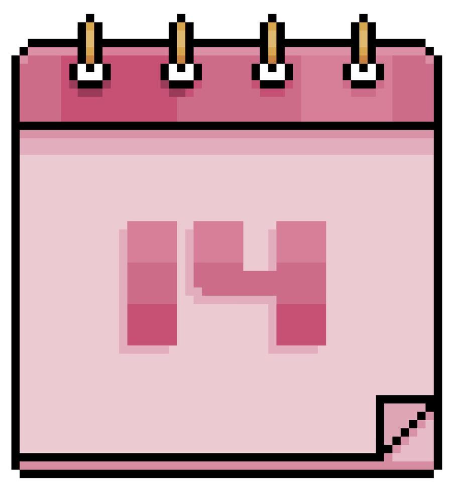 pixel art calendario san valentino 14 febbraio icona vettore per gioco a 8 bit su sfondo bianco