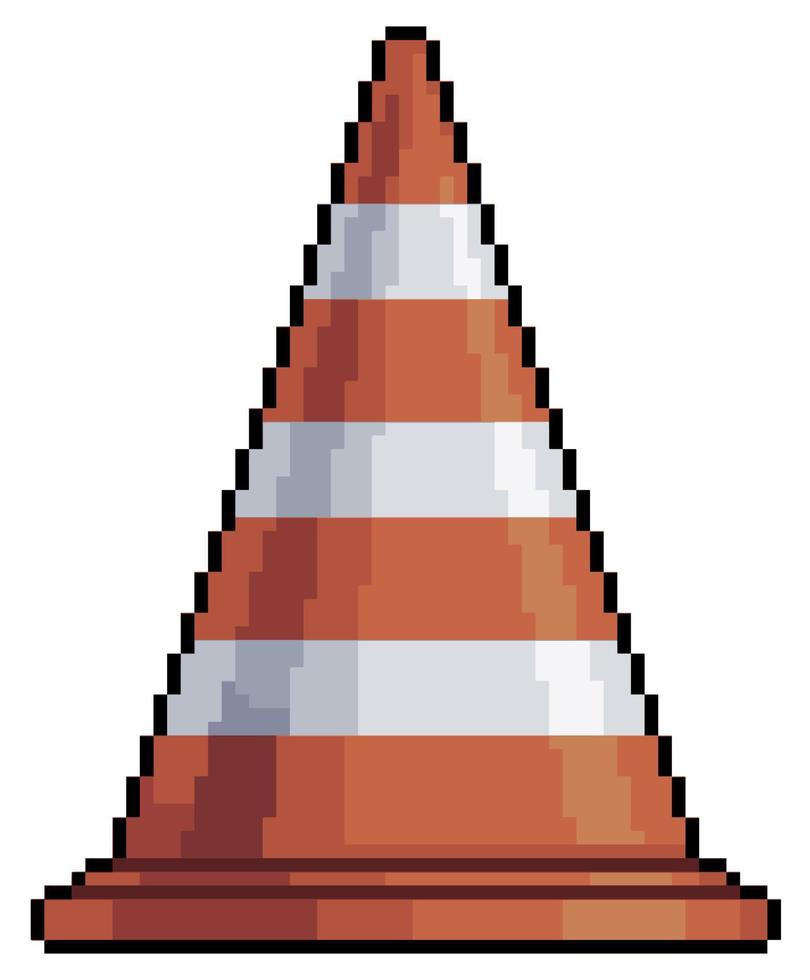 icona vettoriale del cono di traffico pixel art per il gioco a 8 bit su sfondo bianco
