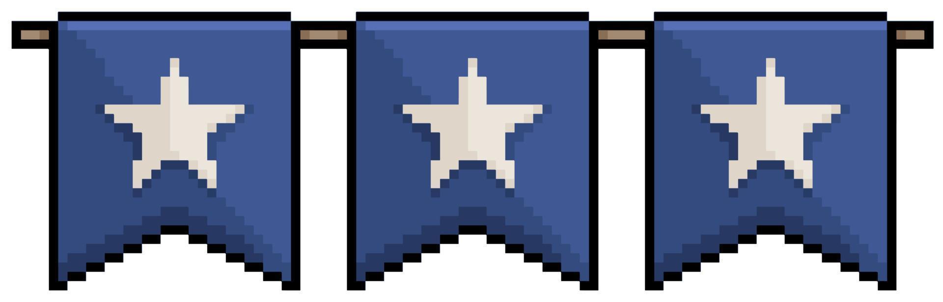 pixel art bandiere stendardo decorazione giorno dell'indipendenza degli stati uniti 4 luglio usa icona vettoriale per gioco a 8 bit su sfondo bianco