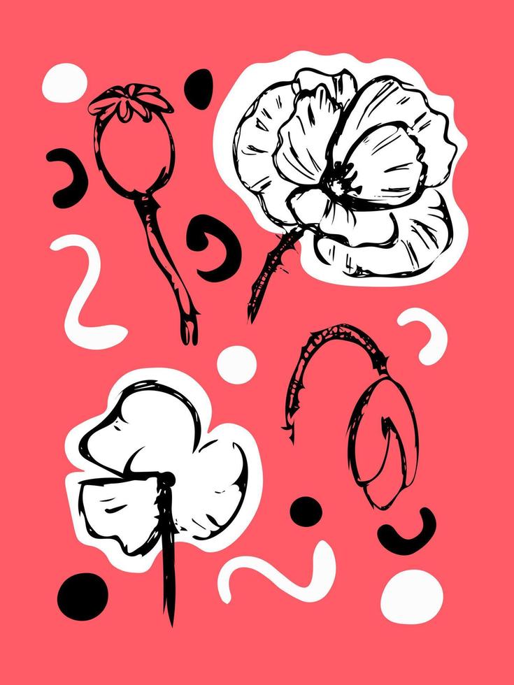 illustrazione vettoriale disegnata a mano con fiore rosa in stile doodle alla moda