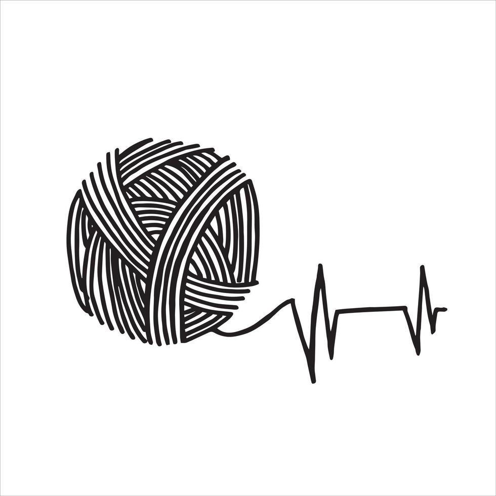 disegno vettoriale nello stile di doodle. un gomitolo di lana per lavorare a maglia. lana in una matassa, logo hobby, lavoro a maglia, uncinetto, ricamo