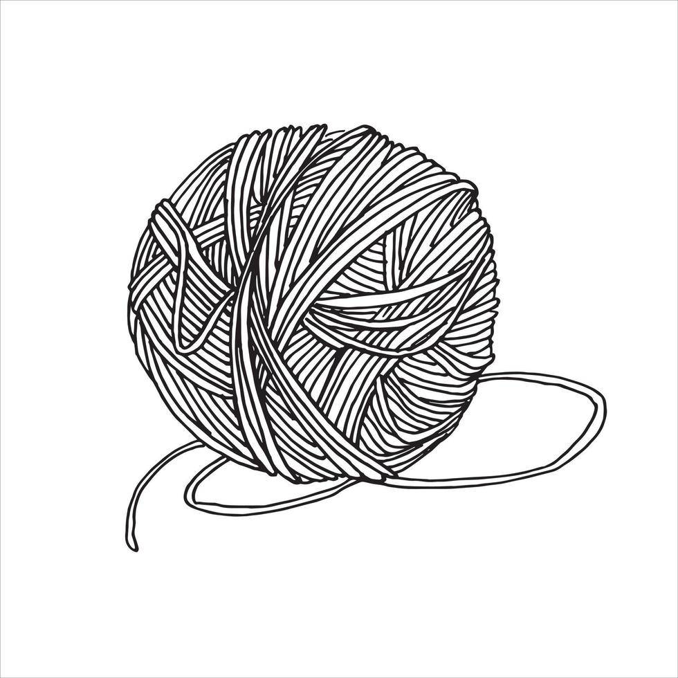 disegno vettoriale nello stile di doodle. un gomitolo di lana per lavorare a maglia. un gomitolo di filo di lana è un simbolo di ricamo, hobby, lavoro a maglia e uncinetto. il logo