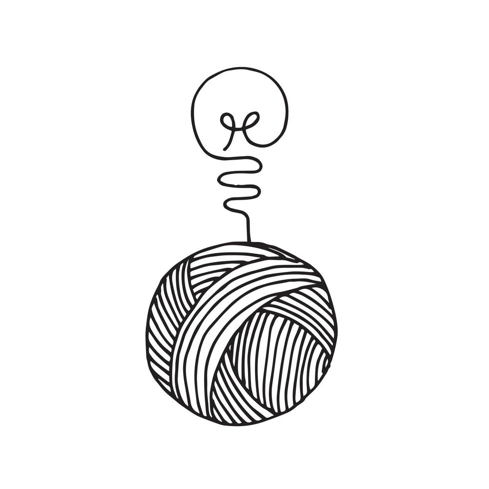 illustrazione vettoriale in stile doodle. gomitolo di lana per lavorare a maglia, idee concettuali all'uncinetto. logo, icona sul tema del ricamo, fatto a mano, artigianato.