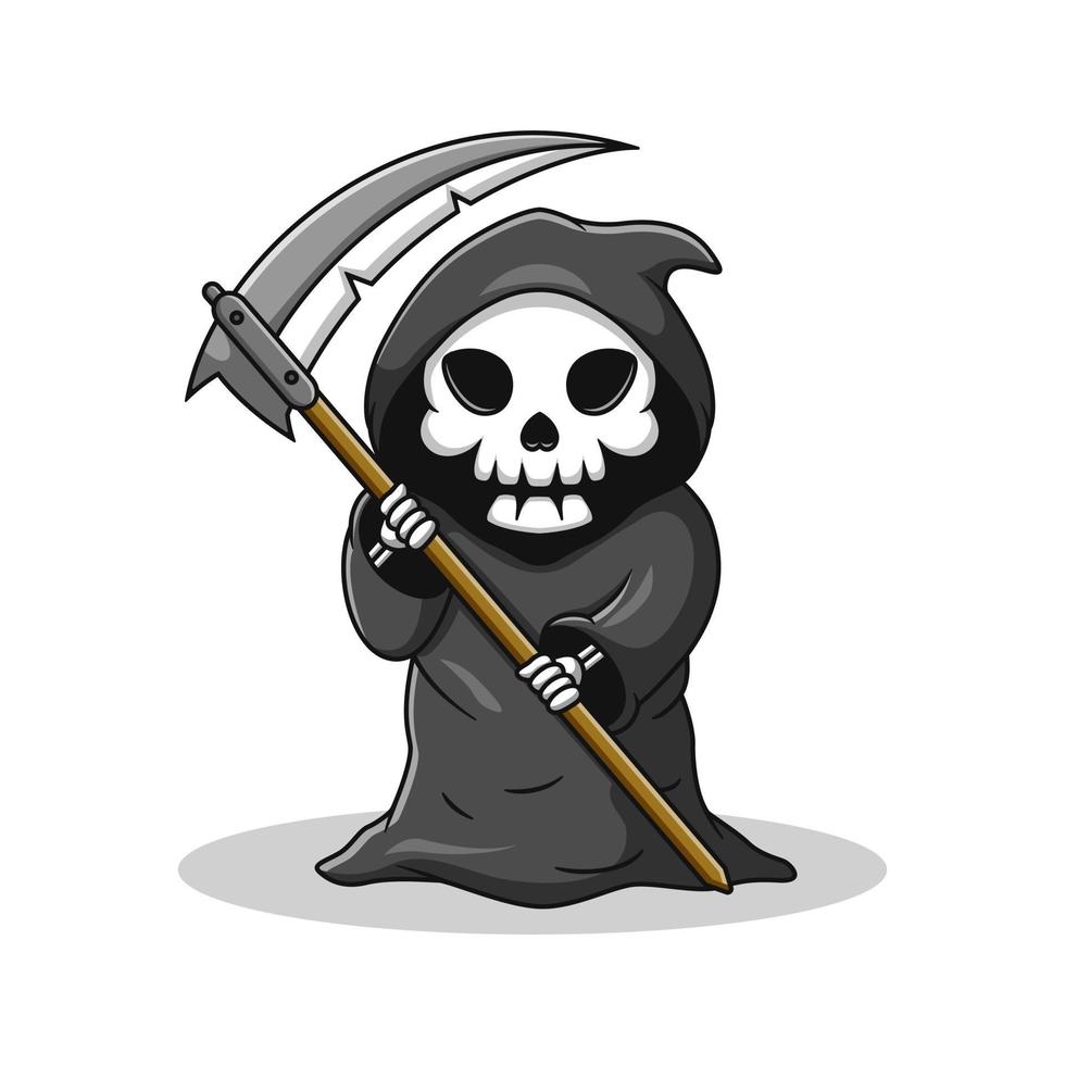 simpatico cartone animato grim reaper che tiene la falce vettore