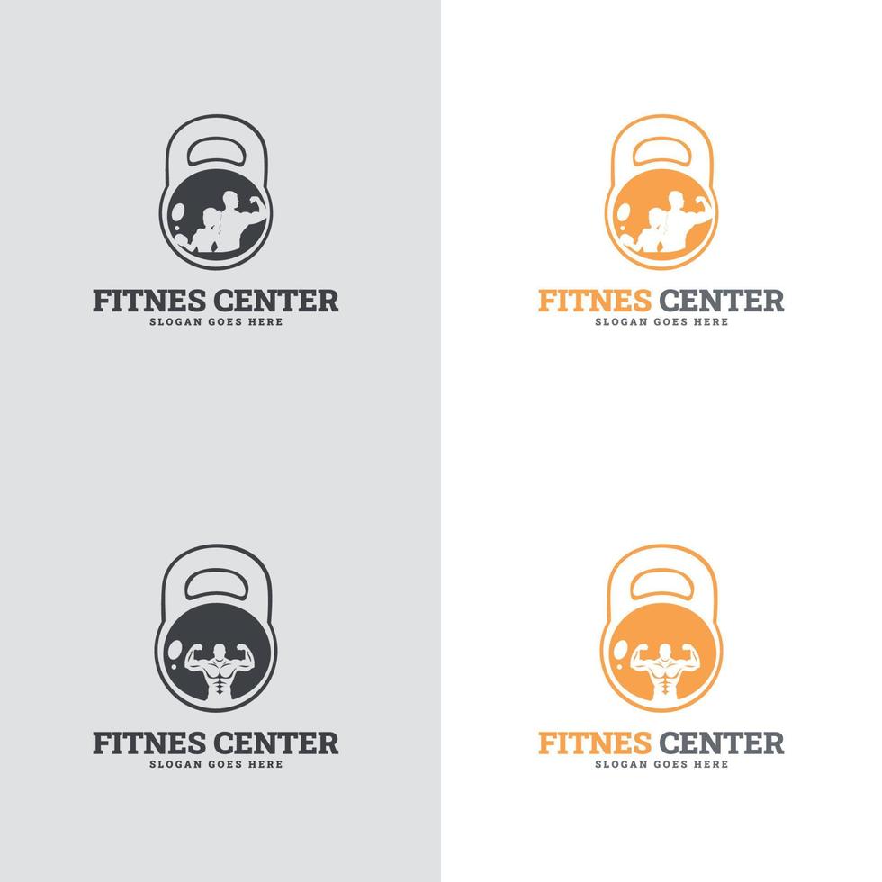 set di badge fitness. modello di progettazione logo palestra fitness. etichette in stile vintage con simboli di silhouette sportive vettore