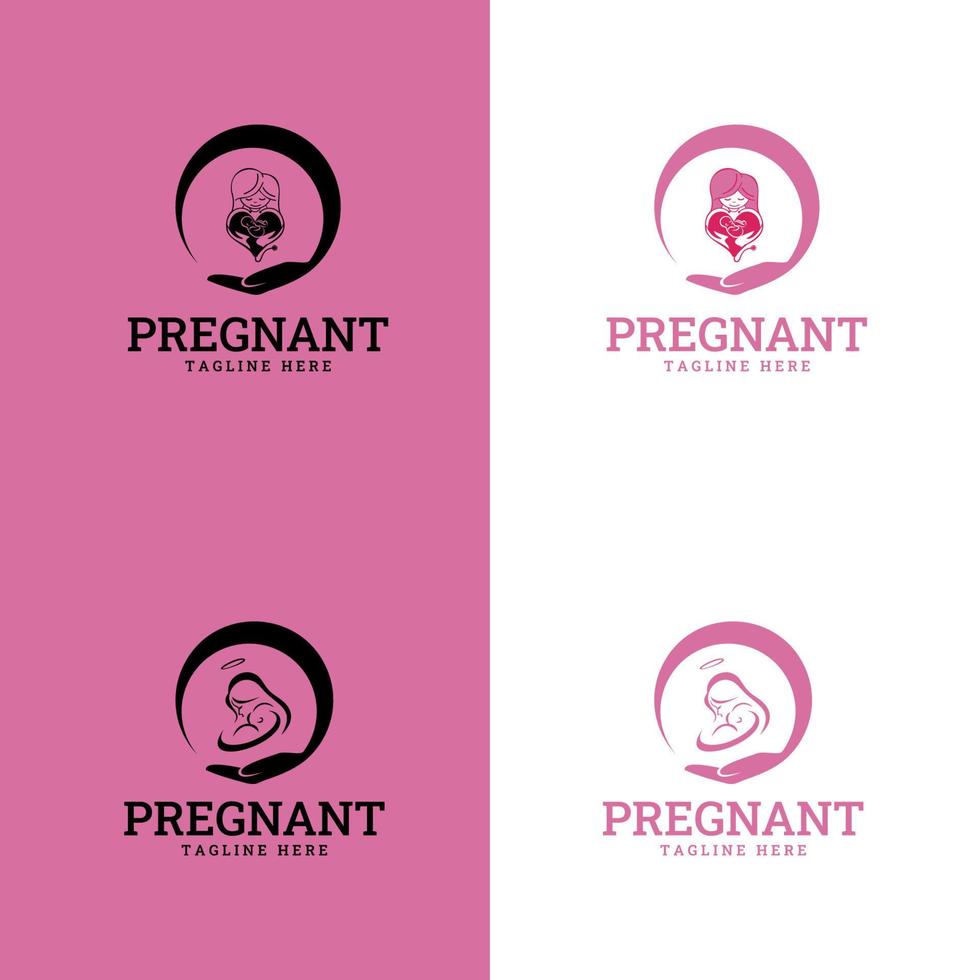 loghi per la cura della famiglia e del bambino e collezione di simboli. felice donna incinta vettore