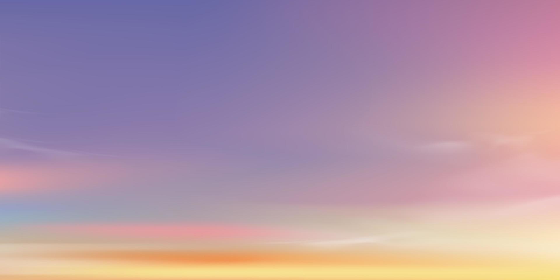 tramonto in serata con cielo viola, arancione, blu, rosa, drammatico paesaggio crepuscolare, banner del cielo orizzonte vettoriale all'alba mattutina con tendenza cromatica 2022 molto peri di luce solare per quattro stagioni