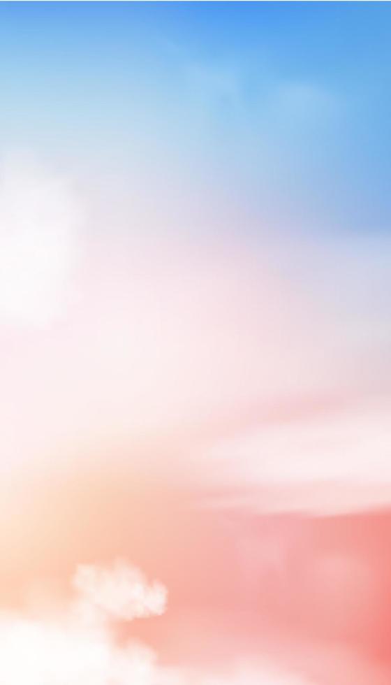 sfondo del cielo vettoriale con soffici nuvole, banner verticale fantasia cielo nuvola con toni pastello in blu, rosa, arancione in autunno mattina, cielo al tramonto romantico in inverno, bellissima natura sfondo per cellulari
