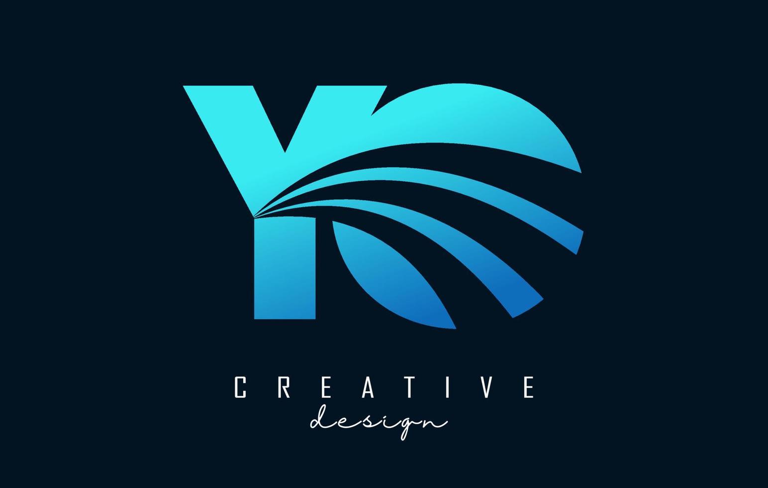 lettere blu creative logo yo yo con linee guida e concept design stradale. lettere con disegno geometrico. vettore