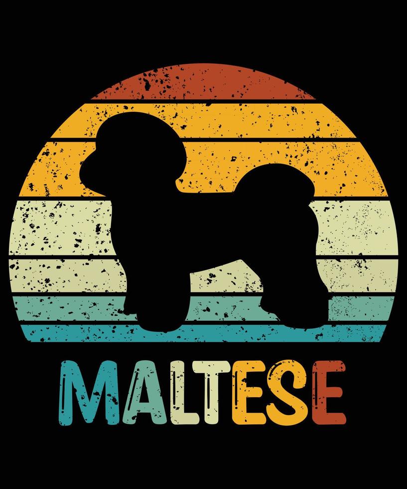 divertente maltese vintage retrò tramonto silhouette regali amante del cane proprietario del cane t-shirt essenziale vettore