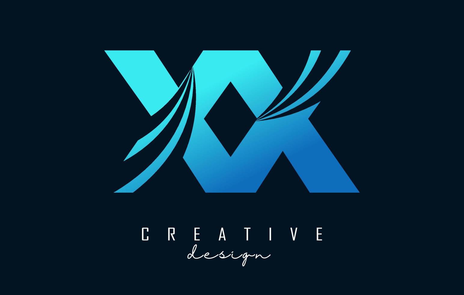 lettere blu creative xx x logo con linee guida e concept design stradale. lettere con disegno geometrico. vettore