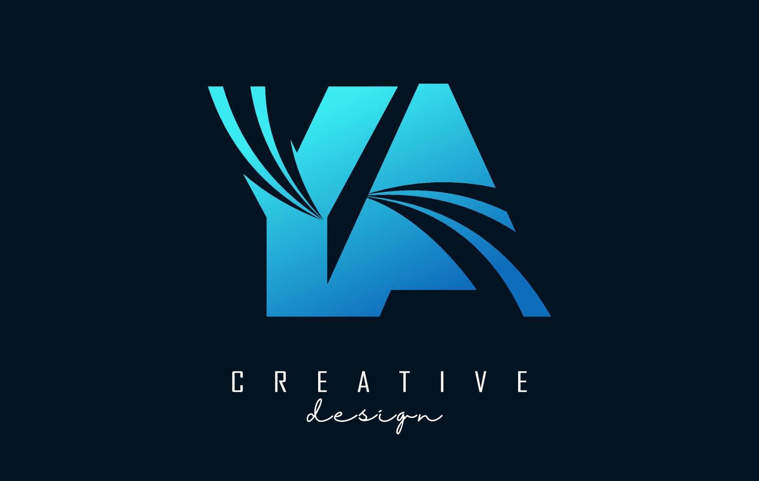 lettere blu creative logo ya ya con linee guida e concept design stradale. lettere con disegno geometrico. vettore