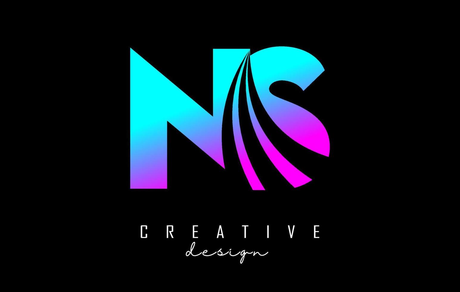 lettere colorate creative logo ns ns con linee guida e concept design stradale. lettere con disegno geometrico. vettore