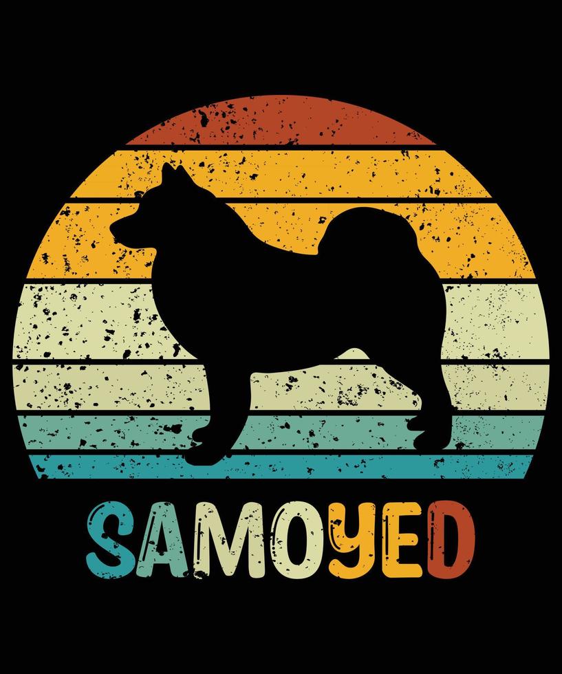 divertente samoiedo vintage retrò tramonto silhouette regali amante del cane proprietario del cane t-shirt essenziale vettore