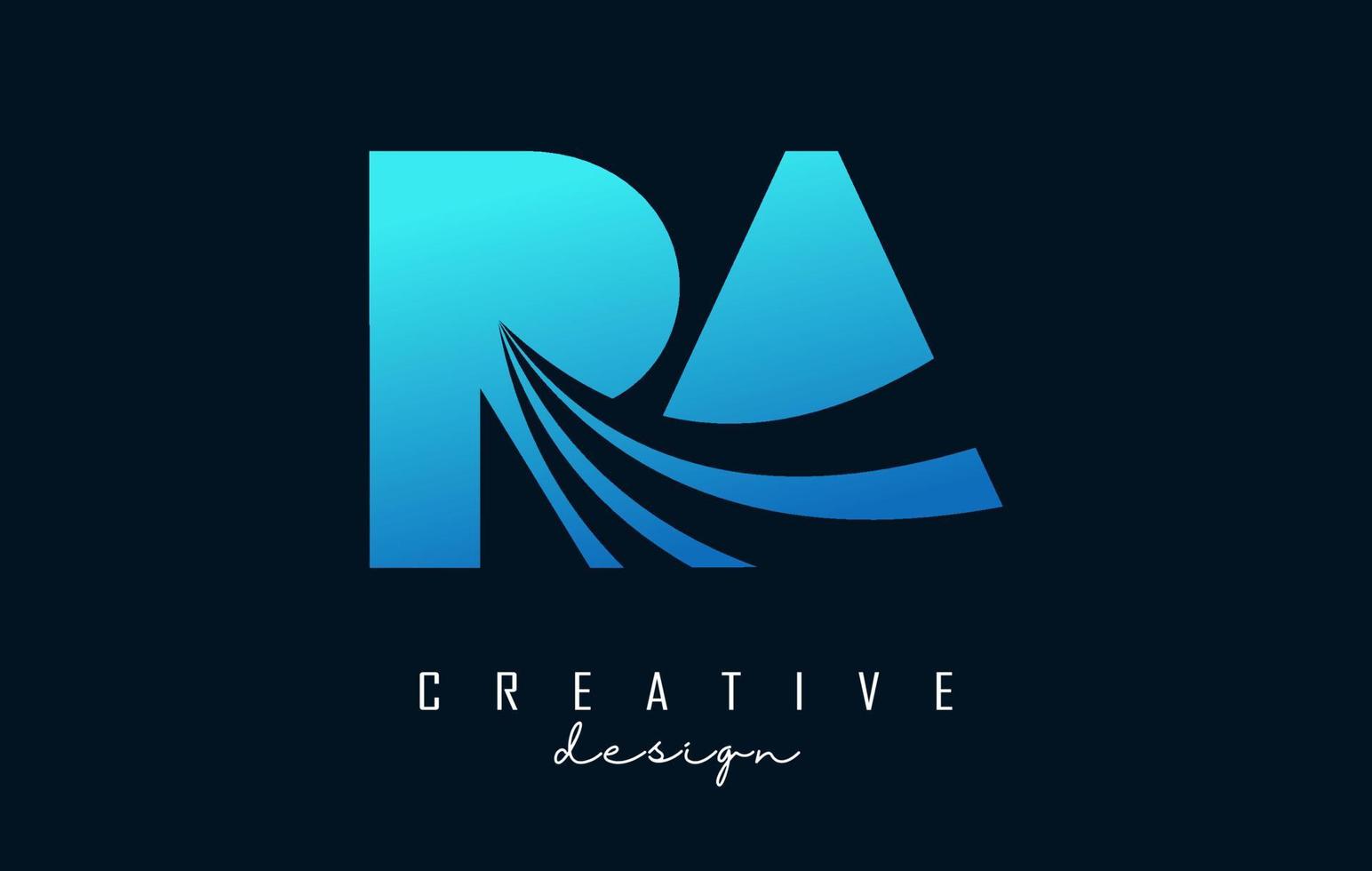 lettere blu creative logo ra ra con linee guida e concept design stradale. lettere con disegno geometrico. vettore